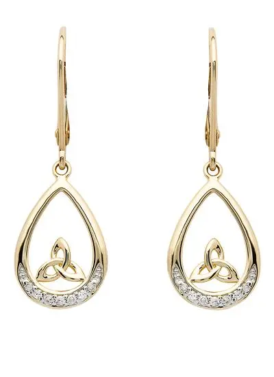 14ct Gold Diamond Set Trinity Knot Drop Earrings